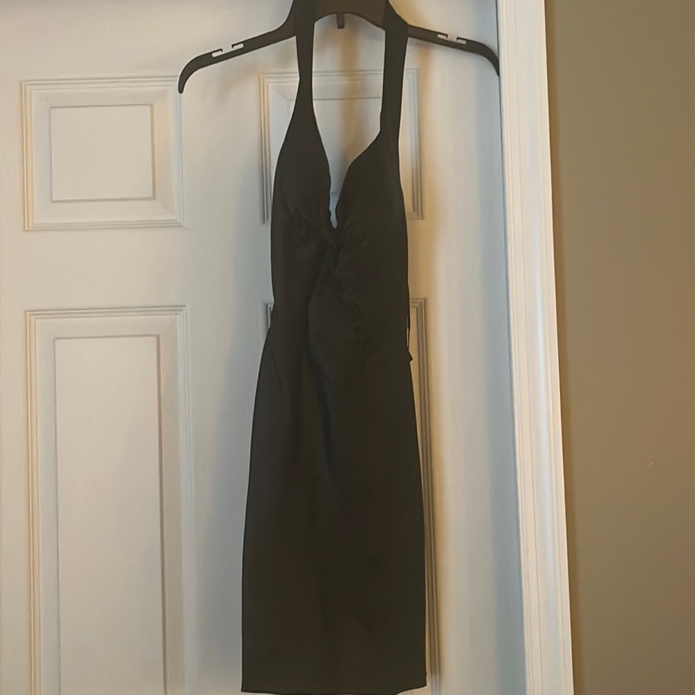 Black puleather mini dress